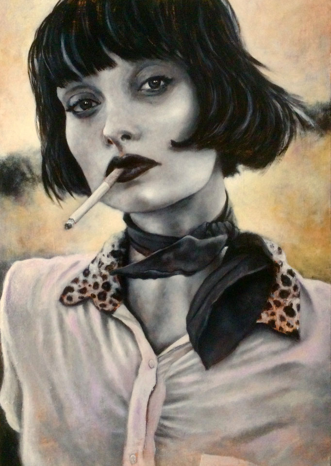 La femme au foulard - Toile 65 X 92 cm - Acrylique
