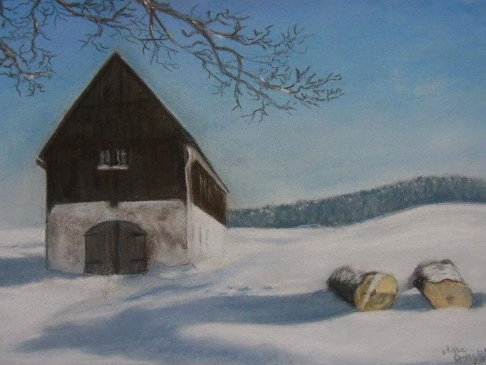 Letzte Brechstube im Winter, 2009, Pastell, 20*30 cm