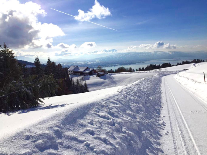 Der Innauer Hof im Winter - mit atemberaubendem Blick auf den Bodensee