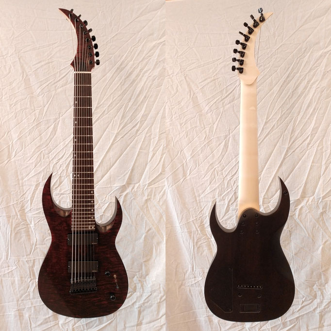 Custom E-Gitarre aus dem Gitarrenbaukurs. Fertiges Instrument. Fertigen Sie Ihr ganz eigenes Instrument selbst unter fachkundiger Anleitung.
