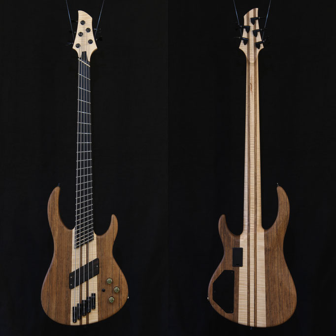 Custom E-Bass mit Multiscale aus dem Gitarrenbaukurs. Fertiges Instrument. Fertigen Sie Ihr ganz eigenes Instrument selbst unter fachkundiger Anleitung.