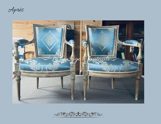 Paire de fauteuils cabriolet style Directoire restaurés à l'atelier Le Garage à fauteuils