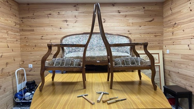 Guindage paire de fauteuils de style Voltaire - Le Garage à fauteuils