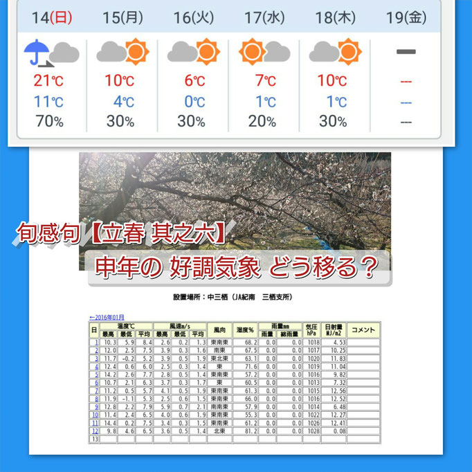 旬感句【立春 其之六】 申年の 好調気象 どう移る？