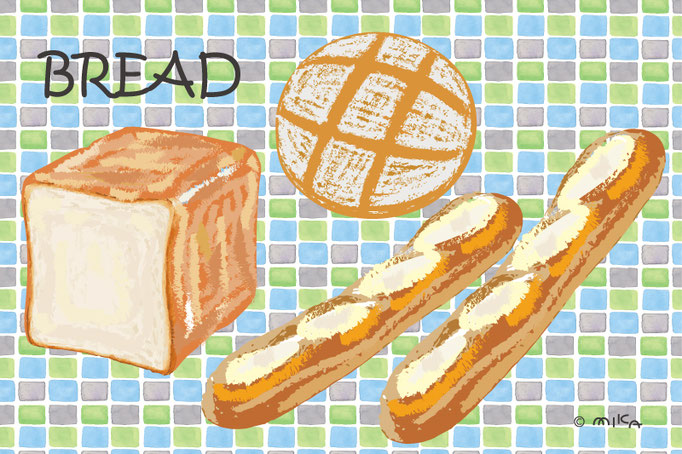パンのイラスト（背景水色）３対２