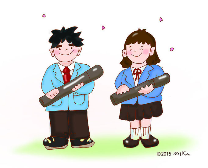 卒業式の学生（手書き）