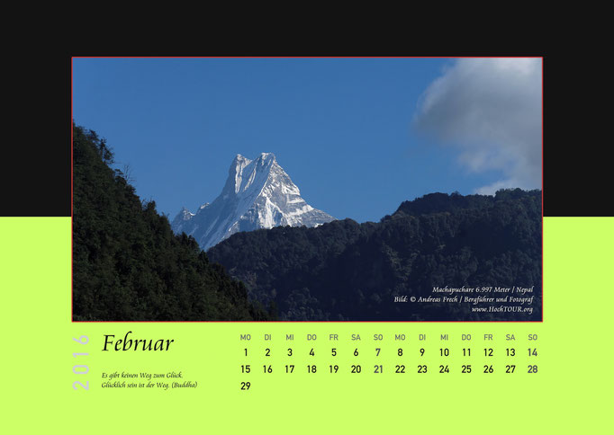 Machapuchare, Kalenderblatt Februar, Bild: Bergführer & Fotograf Andreas Frech