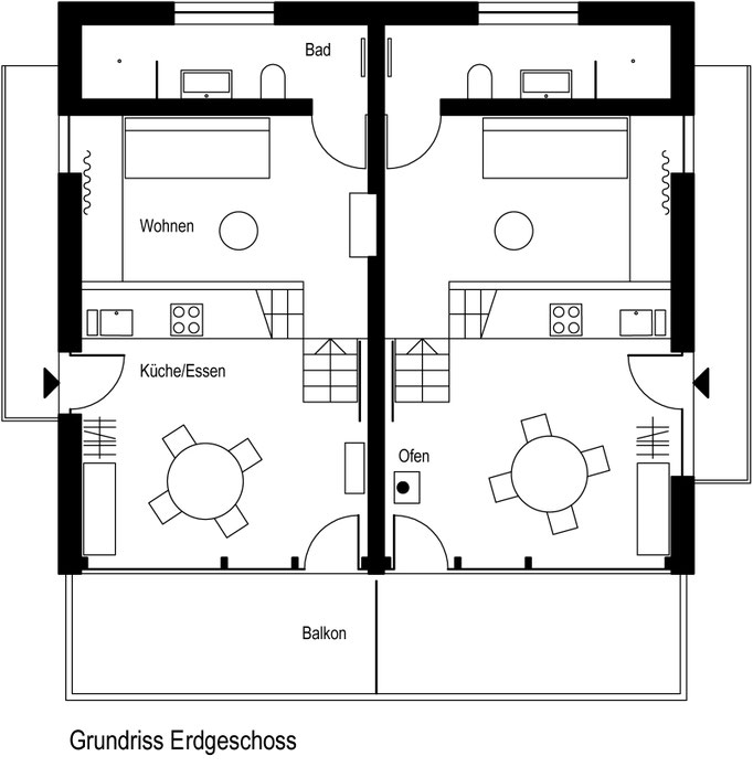 Großzügige offene Räume im Erdgeschoss.