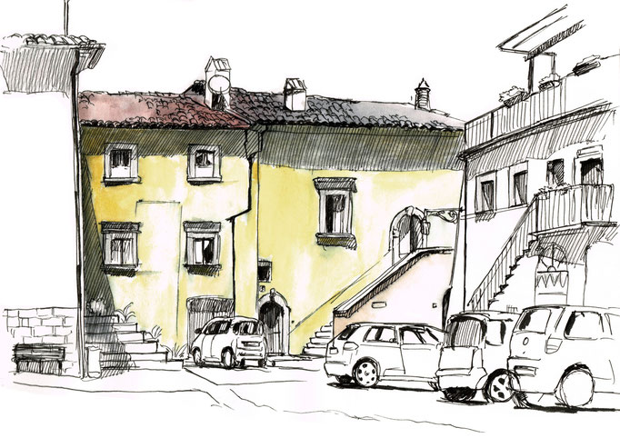 Drawing of the main plaza of Civitella D'Agliano, Italy