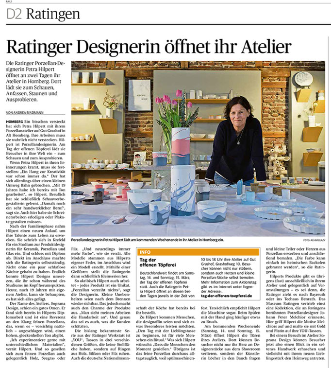 Artikel Rheinische Post zum Tag der offenen Töpferei 2026