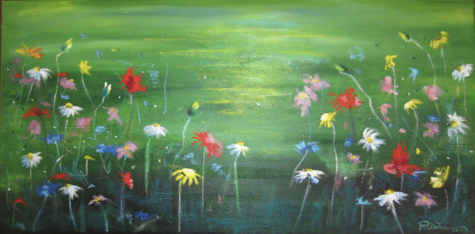Blumen im Frühlingsgrün (100 x 50 cm) Nr. 336