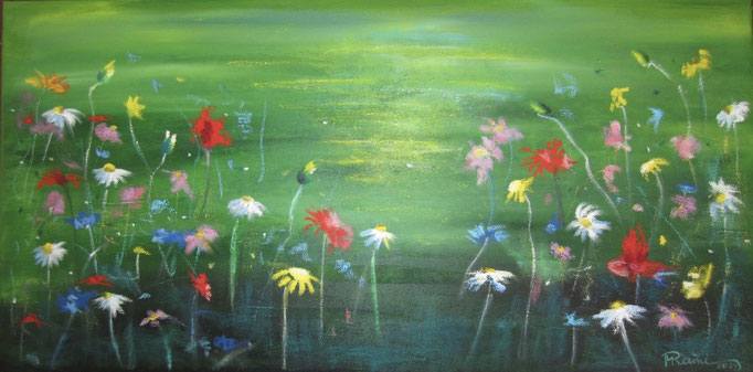 Blumen im Frühlingsgrün (100 x 50 cm) Nr. 336