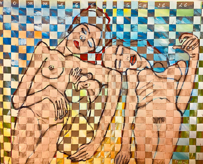 Bild Nr. 948, Hommage an Schiele, 150 x 120 cm, Acryl und Jute