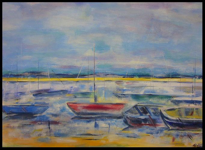 "rotes Boot im Hafen" (80x60cm) Nr. 345