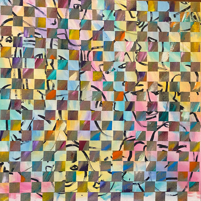 Bild Nr. 938, faces, 100 x 100 cm, Acryl und Jute
