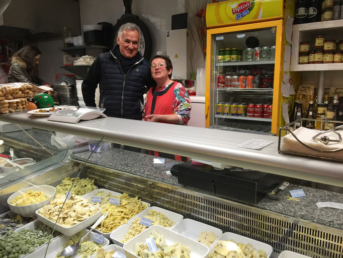 Zsolt and Janine at Pasta stand in Monaco local market