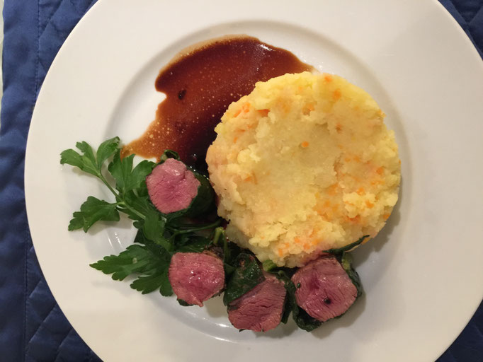 Poached duck with polenta