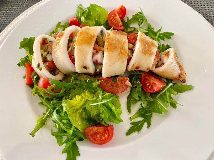 Stuffed Calamari on a bed of salad by ZsL
