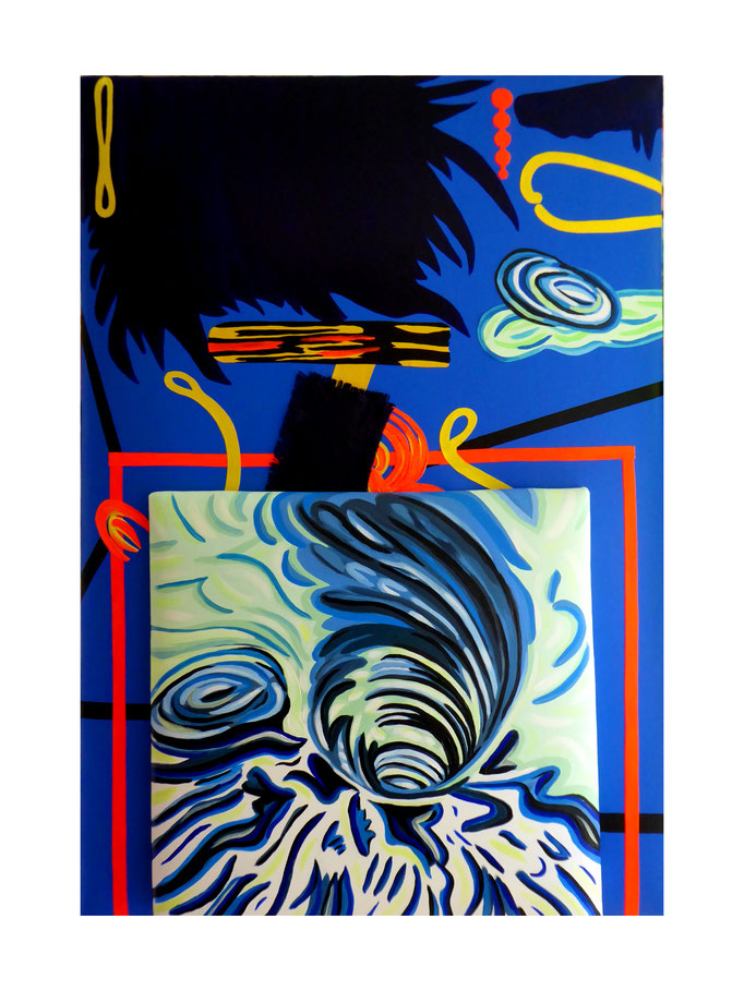 Water Swirl in the Rhine, 2021. Acrylic and silkscreen ink on two canvases 70x100cm + 50x50cm © Christian Benz 