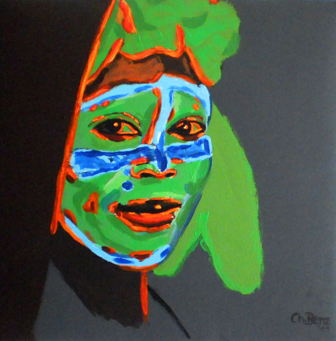  Young Woman from the Omo Valley, 2011. Acrylic on canvas 30x30cm © Christian Benz 