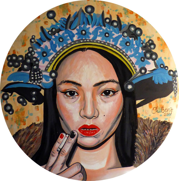 Queen from Shanghai, 2018. Oil on cotton padded canvas tondo, 80cm © Christian Benz