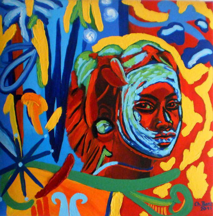  Young Woman from the Omo Valley, 2011. Oil on cotton padded canvas 40x40cm © Christian Benz 