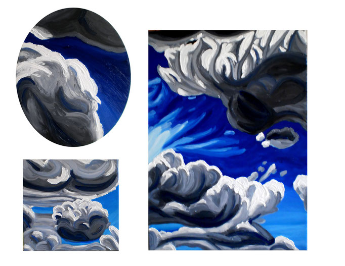 Britische Wolken, 2015. Dreiteilig-Öl auf Leinwand, 50x60cm, 30x30cm, 30x40cm © Christian Benz 