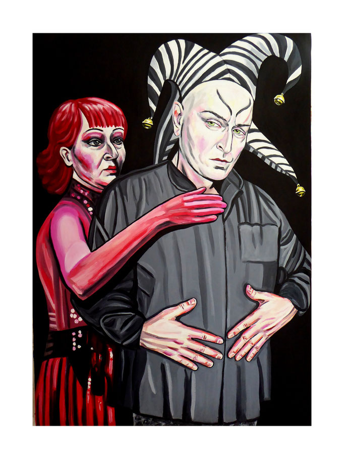 Mephisto And Anita Berber at the Burgtheater, 2022. Oil on cotton padded canvas, 90x70cm © Christian Benz 