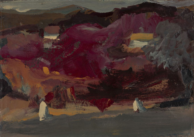 PAESAGGIO ROSSO. tecnica mista su tela cm 50X70 firmato sul verso