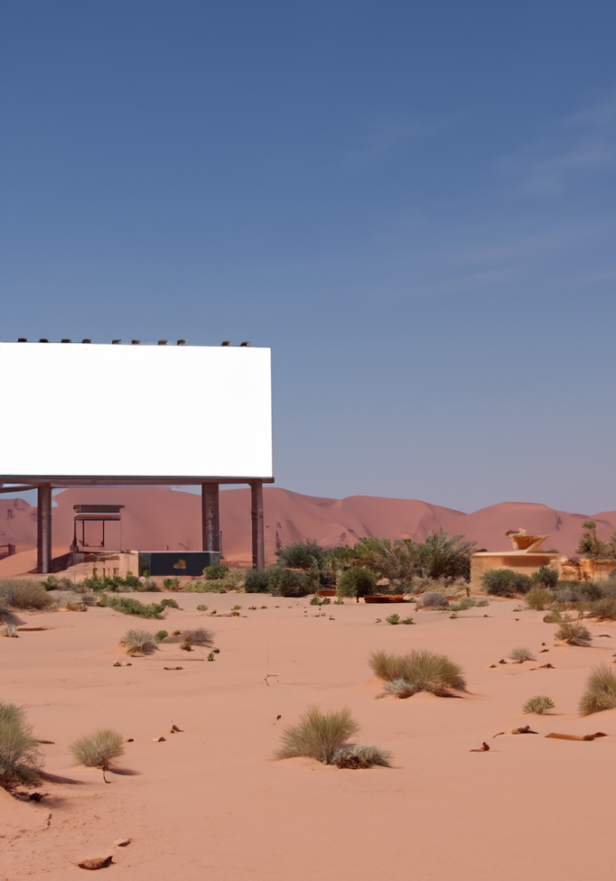 A white billboard in the desert