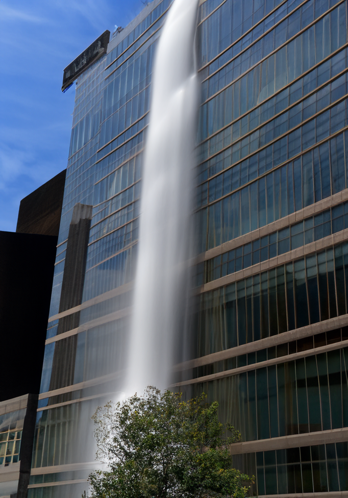 A waterfall out of the 13th floor of an office building