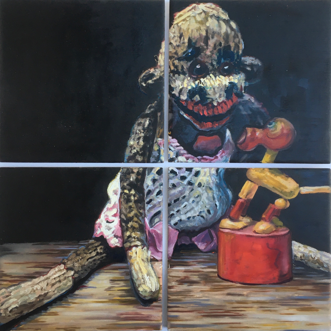 Me Myself and Monkey 4, Öl auf Kacheln, 4 teilig (je Kachel 15 x 15 cm)