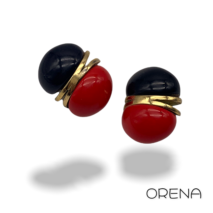 Orena Paris branded clip earrings - fashionable black and red oval button style earrings - Art.209/2 - SOLD