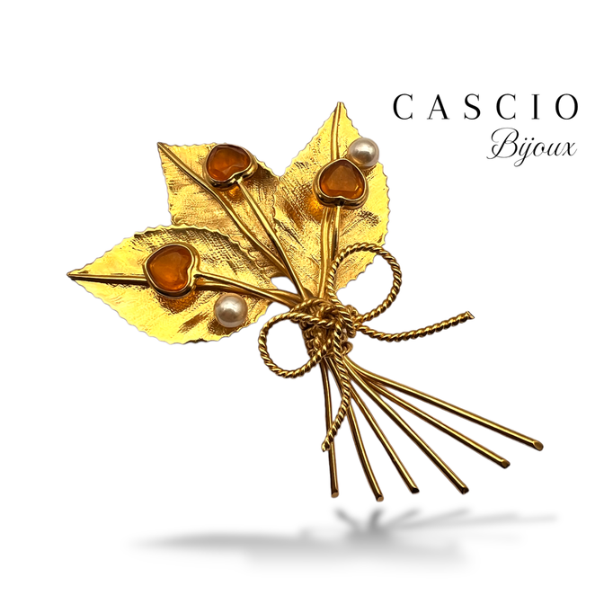 70s Bijoux Cascio Florence heart cut flower bouquet brooch - very large, extremely rare brooch - high end luxury Italian brand -Art.686/6