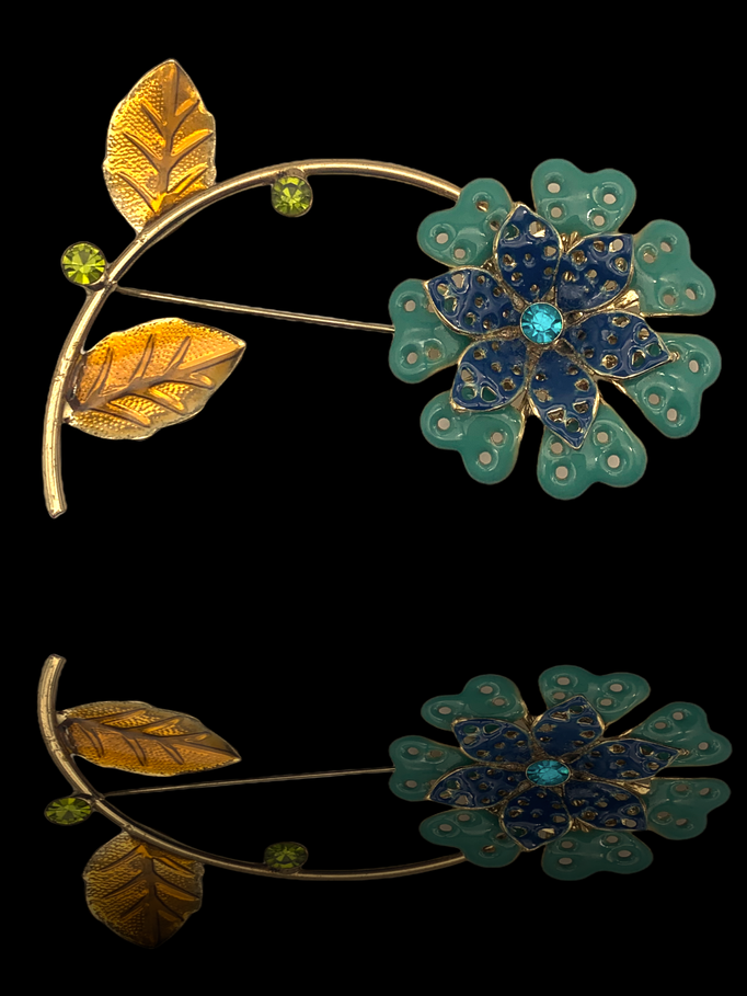 1960 power flower spilla con smalti e cristalli  -art.384/4-