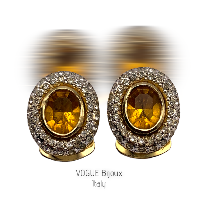 VOGUE Bijoux super chic button style earrings w/clear crystals & glass Topaz stones high quality Haute Couture jewelry luxury--Art.950/5