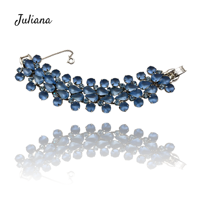 Gorgeous JULIANA BRACELET Frosted Blue Rhinestones in Rhodium Plate Bracelet - D & E Glam and Glitzy bracelet - Art.680/6