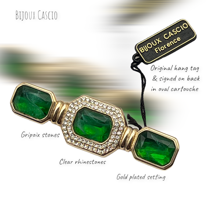 Vintage Huge BIJOUX CASCIO Italy Bar style Pave Rhinestone & Gripoix stones Brooch Pin - Italian luxury for collection-Art.414/6-SOLD