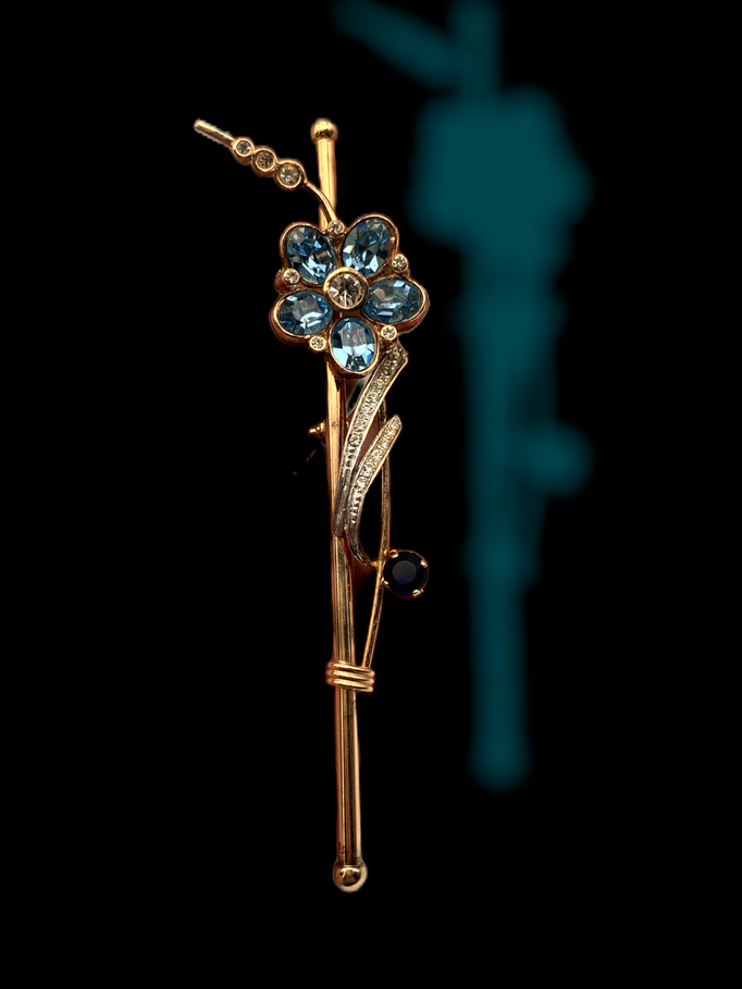 Super Chic long bar floral brooch in Rose & White Gold Finish with sparkling crystals - lovely look of real jewel--art.380/5