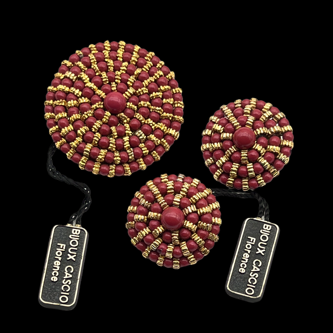 Cascio bijoux from Florence, rare Statement Brooch & Earrings set - high-end collectable designer costume jewelry -art.400/6