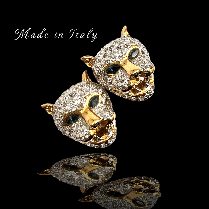 Vintage Panther Earrings, Panther Earrings, Vintage animal earrings, Panther Jewellery, striking Made in Italy marked design - art.708/6