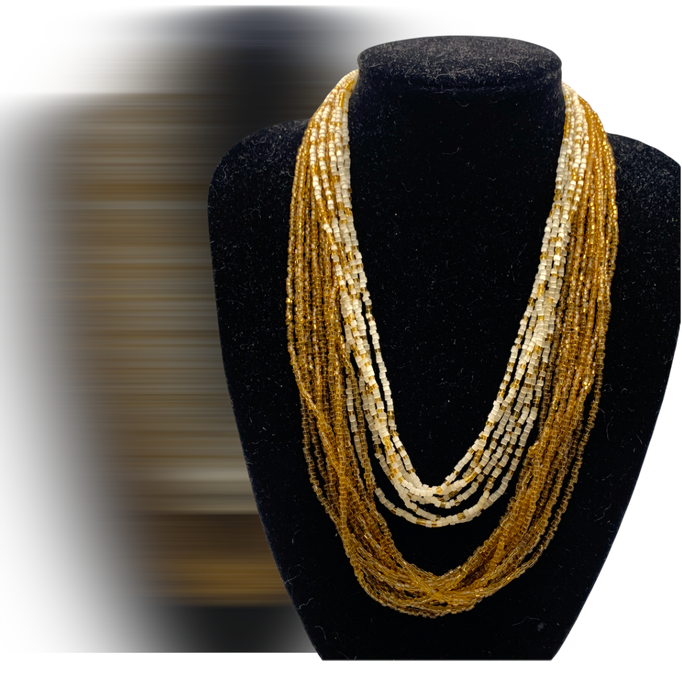 Appealing multi strands old Venetian necklace made of amber and milky white of small seed glass beads - Art.307/5