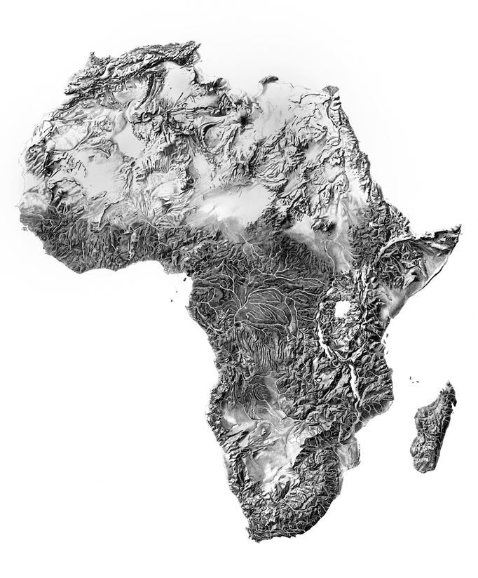 Carte de l'Afrique en relief - Crayon Graphite - Atelier Capucine Minot