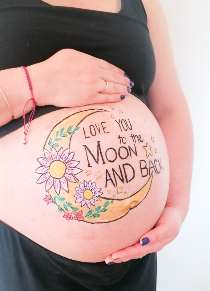 Babybauch Painting unisex I love you to the moon and back - Mariposa Styling mit Stil Wien und Umgebung©Mariposa