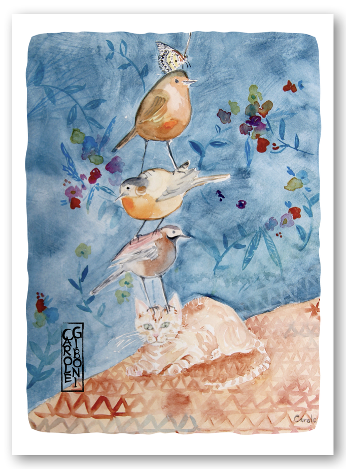 Trois oiseaux, Un Chat, un Papillon PO05