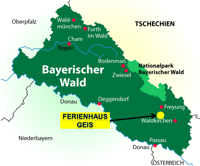 Geographie / Lage - Ferienhaus Geis im bayerischen Wald