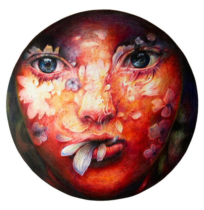 Pretend your like a flower 4 (2024), kleurpotlood op papier, 29 x 27 cm (getekende deel: diameter 19 cm).