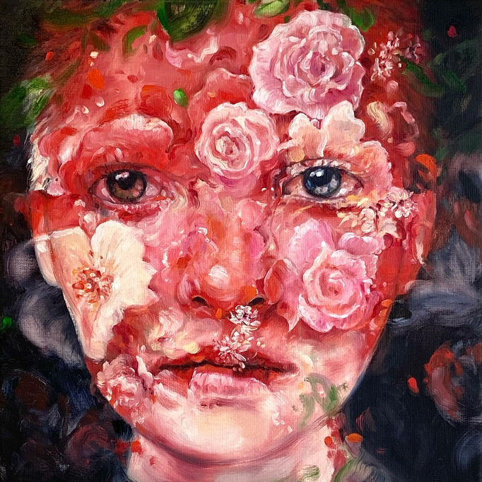 Wild rose (2022), olieverf op linnen, 40 x 40 cm