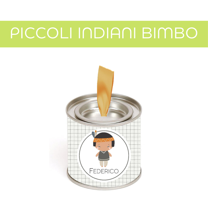 BOMBONIERE BABY TINS BATTESIMO NASCITA PRIMO COMPLEANNO INDIANI