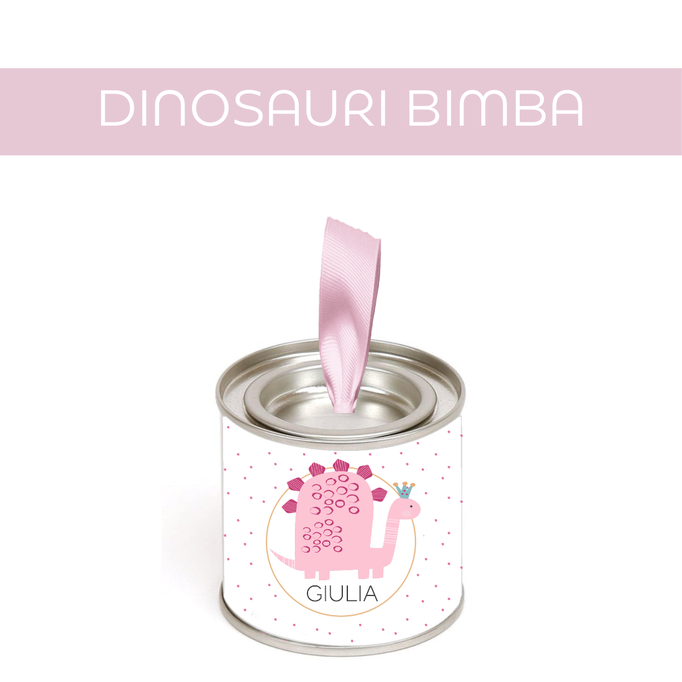 BOMBONIERE BABY TINS BATTESIMO NASCITA PRIMO COMPLEANNO DINOSAURI